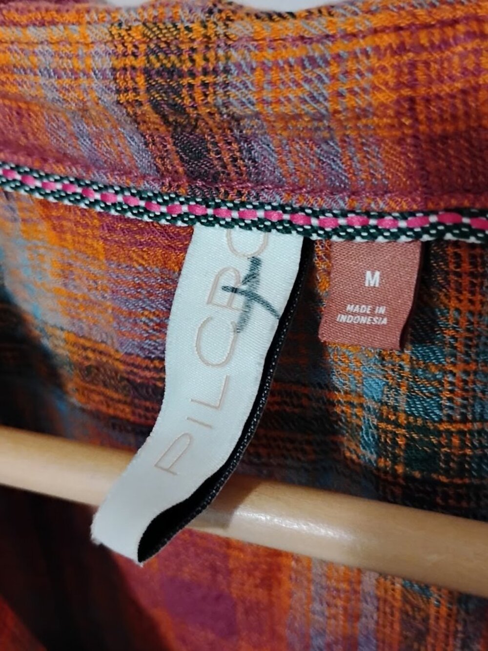 Pilcro Women's Orange Green Plaid Long Sleeve Seamed Plaid Tunic Shirt Size M - Picture 3 of 4